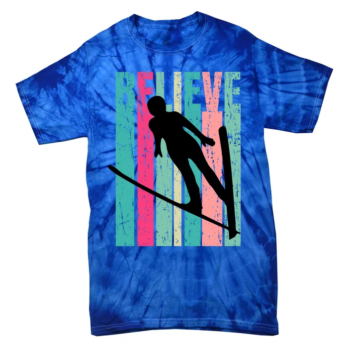 Retro Slalom Female Skier Skiing Jumping Alpine Ski Gift Tie-Dye T-Shirt