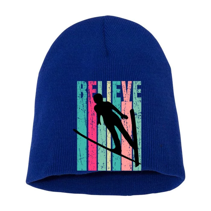 Retro Slalom Female Skier Skiing Jumping Alpine Ski Gift Short Acrylic Beanie