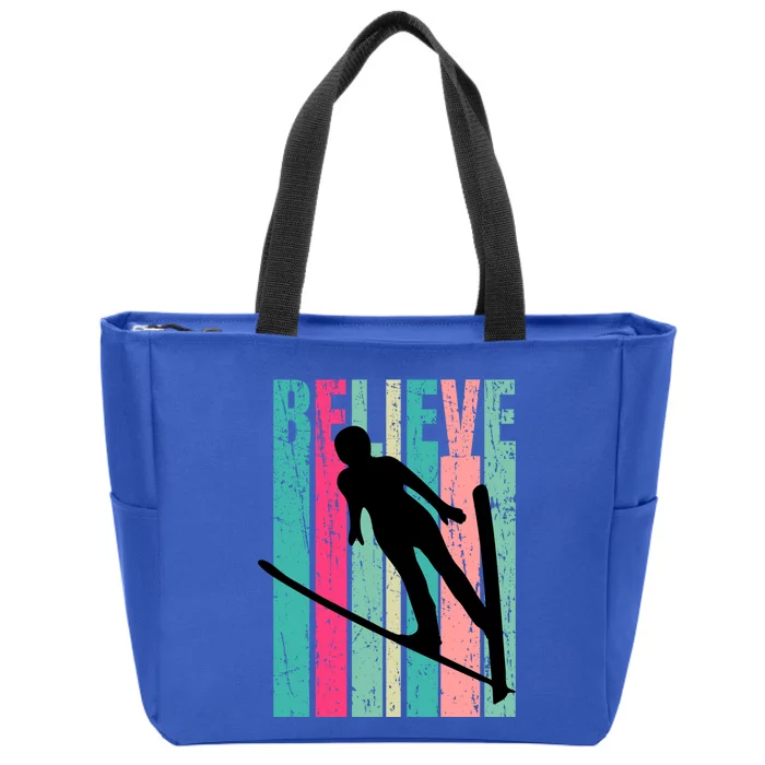 Retro Slalom Female Skier Skiing Jumping Alpine Ski Gift Zip Tote Bag