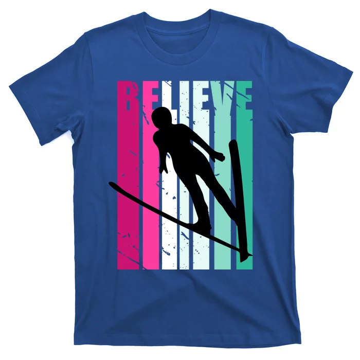 Retro Slalom Female Skier Skiing Jumping Alpine Ski Gift T-Shirt