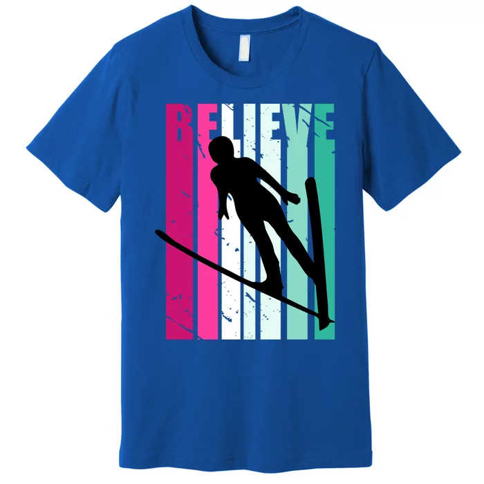 Retro Slalom Female Skier Skiing Jumping Alpine Ski Gift Premium T-Shirt