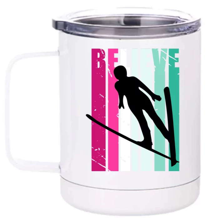 Retro Slalom Female Skier Skiing Jumping Alpine Ski Gift Front & Back 12oz Stainless Steel Tumbler Cup