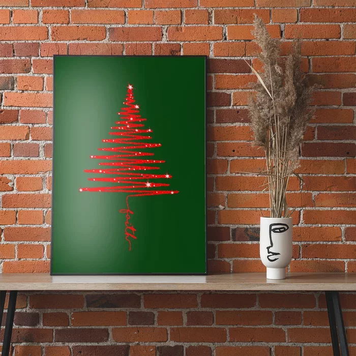 Red Sparkling Faith Christmas Tree Poster