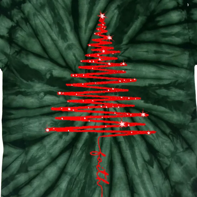 Red Sparkling Faith Christmas Tree Tie-Dye T-Shirt