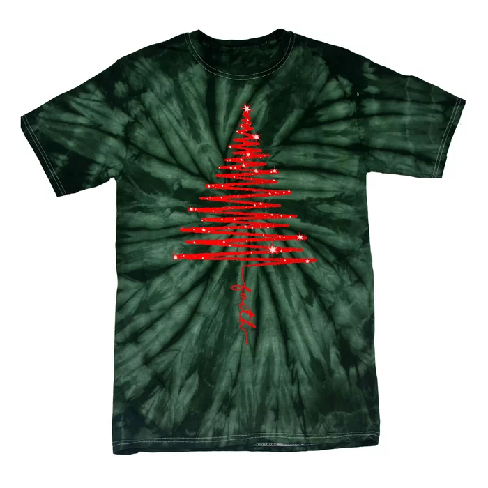 Red Sparkling Faith Christmas Tree Tie-Dye T-Shirt