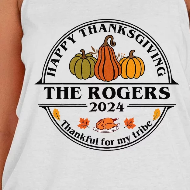 Rogers Surname Family Matching Happy Thanksgiving 2024 Women's Knotted Racerback Tank