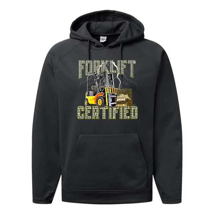 Retro Style Funny Forklift Operator Forklift Certified Performance Fleece Hoodie