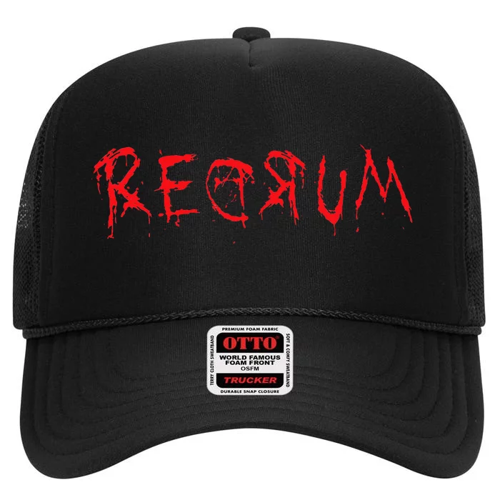 REDRUM Scary Font Trick Treat 80s Horror Movie Fan High Crown Mesh Trucker Hat