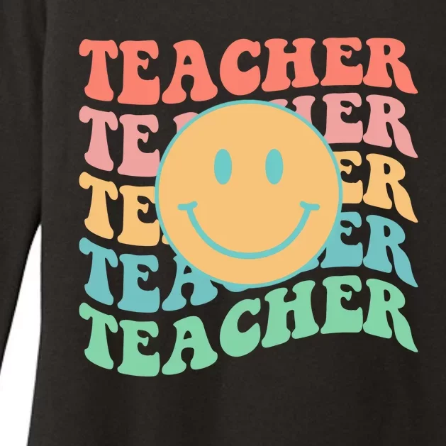 Retro Smiley Face Teacher Colorful Womens CVC Long Sleeve Shirt