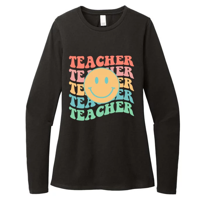 Retro Smiley Face Teacher Colorful Womens CVC Long Sleeve Shirt