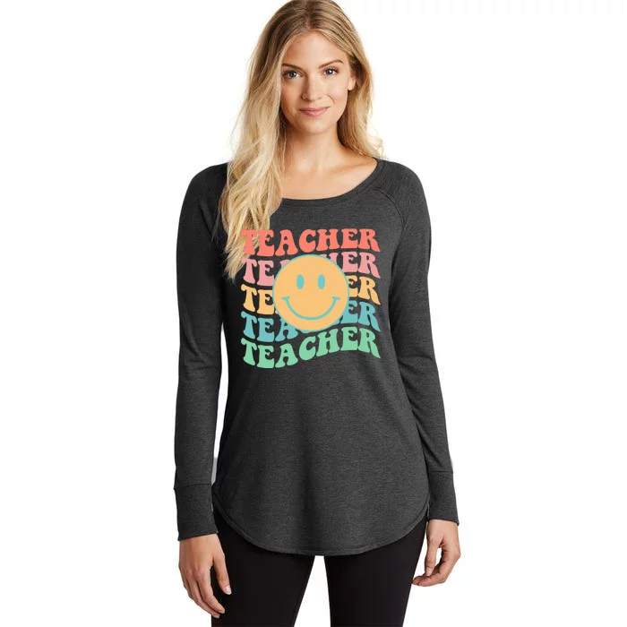 Retro Smiley Face Teacher Colorful Women's Perfect Tri Tunic Long Sleeve Shirt