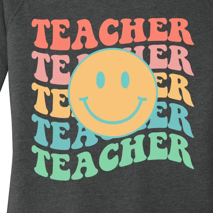 Retro Smiley Face Teacher Colorful Women's Perfect Tri Tunic Long Sleeve Shirt