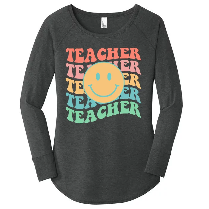 Retro Smiley Face Teacher Colorful Women's Perfect Tri Tunic Long Sleeve Shirt