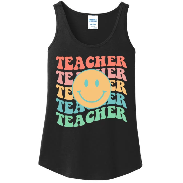 Retro Smiley Face Teacher Colorful Ladies Essential Tank