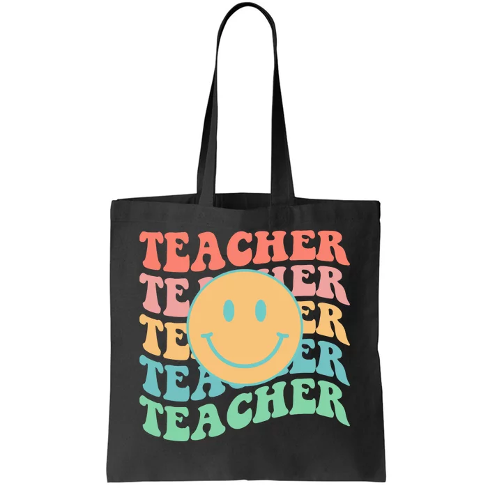 Retro Smiley Face Teacher Colorful Tote Bag