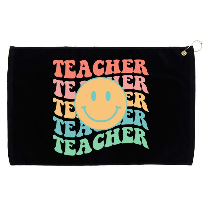 Retro Smiley Face Teacher Colorful Grommeted Golf Towel