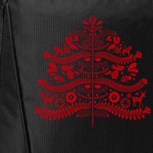 Red Scandinavian Folk Art Style Christmas Tree Design Gift City Backpack