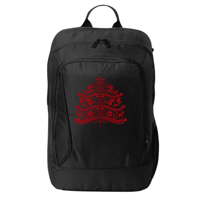 Red Scandinavian Folk Art Style Christmas Tree Design Gift City Backpack