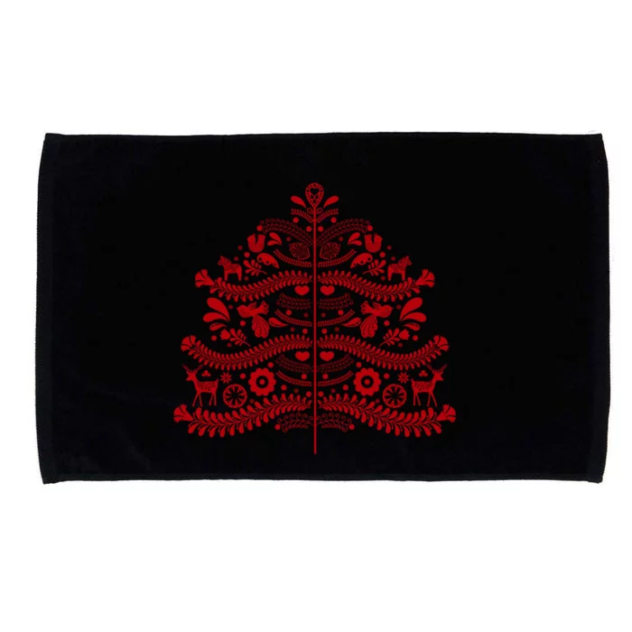 Red Scandinavian Folk Art Style Christmas Tree Design Gift Microfiber Hand Towel