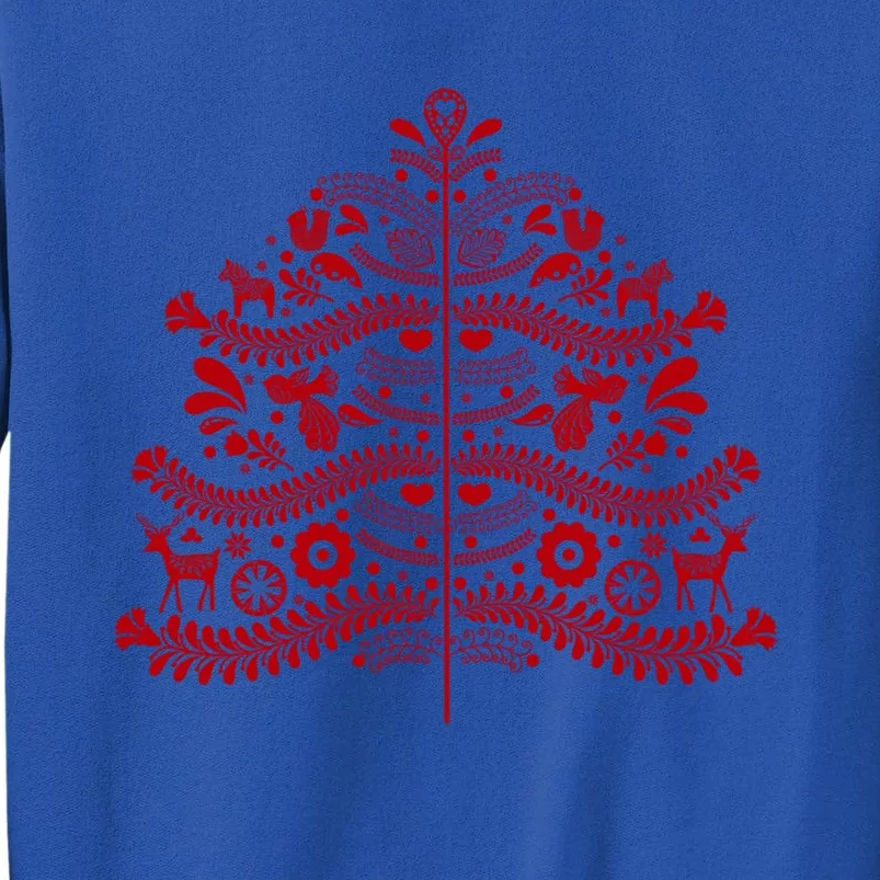 Red Scandinavian Folk Art Style Christmas Tree Design Gift Tall Sweatshirt