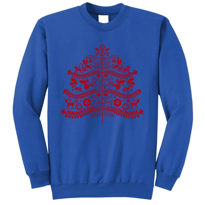 Red Scandinavian Folk Art Style Christmas Tree Design Gift Tall Sweatshirt