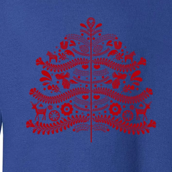 Red Scandinavian Folk Art Style Christmas Tree Design Gift Toddler Sweatshirt