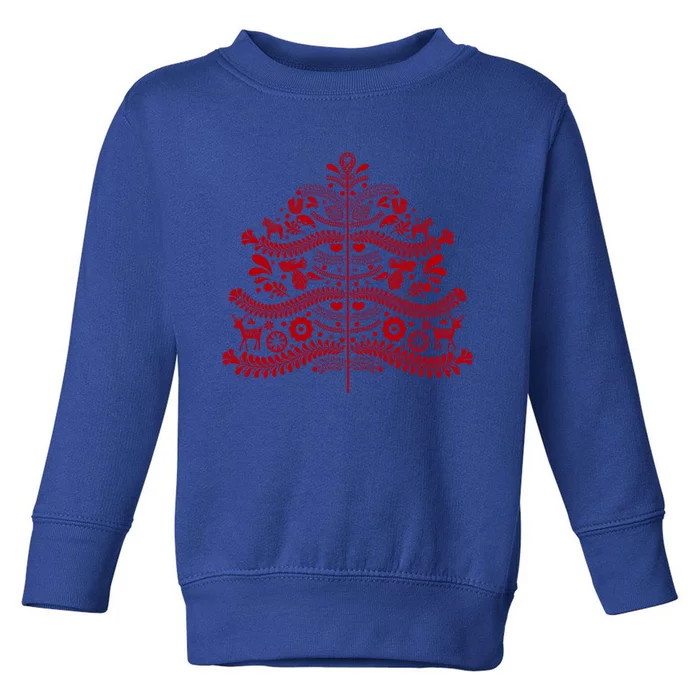 Red Scandinavian Folk Art Style Christmas Tree Design Gift Toddler Sweatshirt