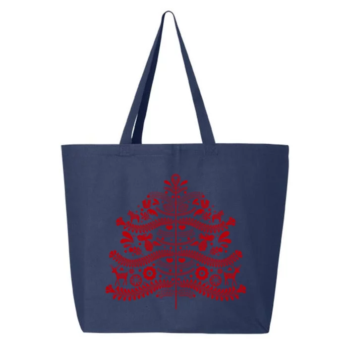 Red Scandinavian Folk Art Style Christmas Tree Design Gift 25L Jumbo Tote