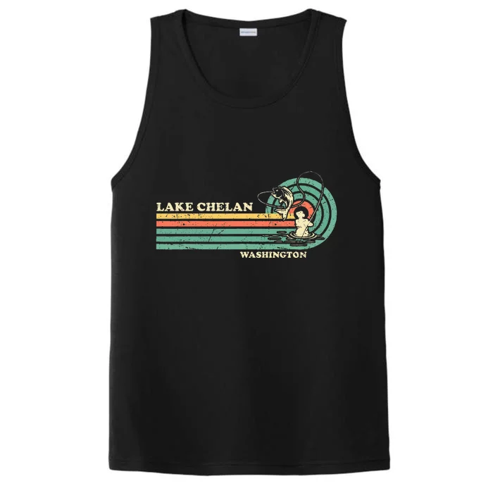 Retro Summer Fishing Washington Chelan Lake Performance Tank