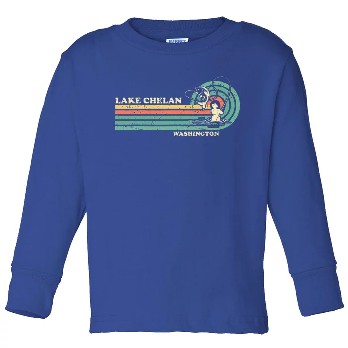 Retro Summer Fishing Washington Chelan Lake Toddler Long Sleeve Shirt