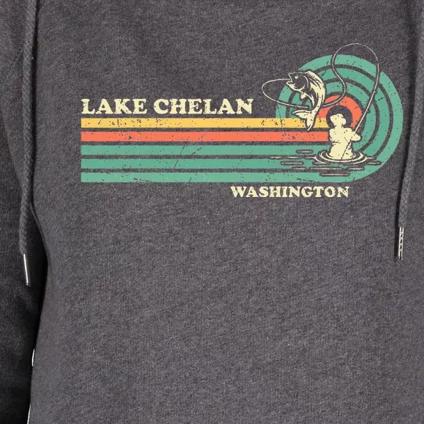 Retro Summer Fishing Washington Chelan Lake Womens Funnel Neck Pullover Hood