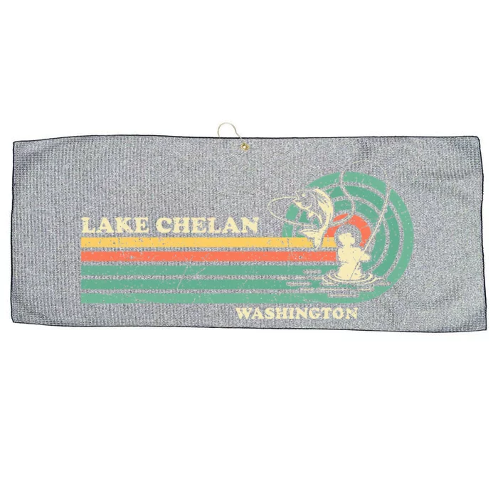 Retro Summer Fishing Washington Chelan Lake Large Microfiber Waffle Golf Towel