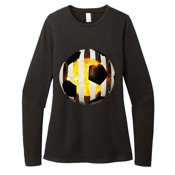 Ripped Soccer Futbol Fire Ball Womens CVC Long Sleeve Shirt