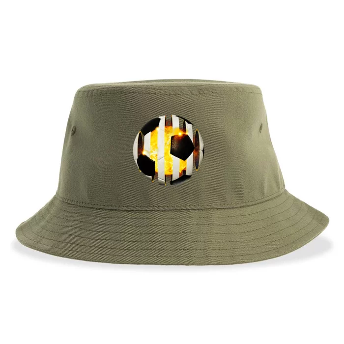 Ripped Soccer Futbol Fire Ball Sustainable Bucket Hat