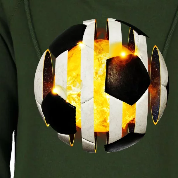 Ripped Soccer Futbol Fire Ball Womens Funnel Neck Pullover Hood