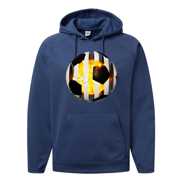 Ripped Soccer Futbol Fire Ball Performance Fleece Hoodie