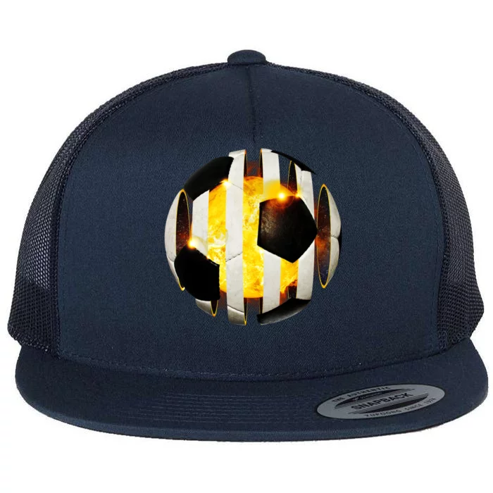 Ripped Soccer Futbol Fire Ball Flat Bill Trucker Hat