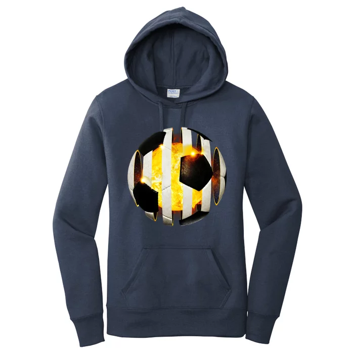 Ripped Soccer Futbol Fire Ball Women's Pullover Hoodie