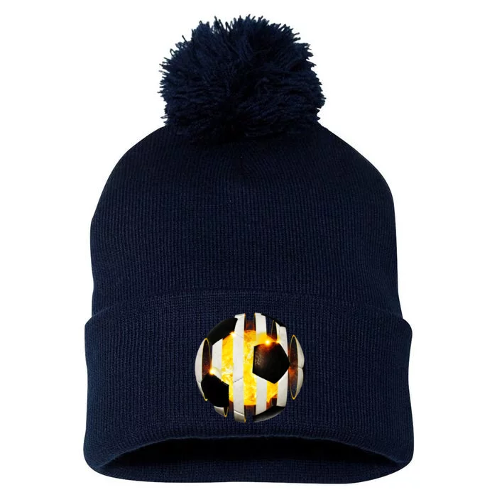 Ripped Soccer Futbol Fire Ball Pom Pom 12in Knit Beanie