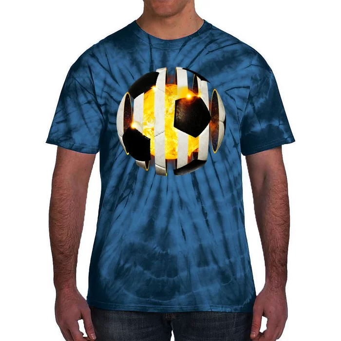 Ripped Soccer Futbol Fire Ball Tie-Dye T-Shirt