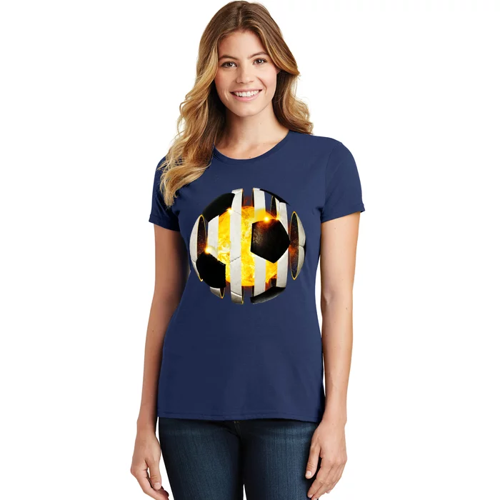 Ripped Soccer Futbol Fire Ball Women's T-Shirt