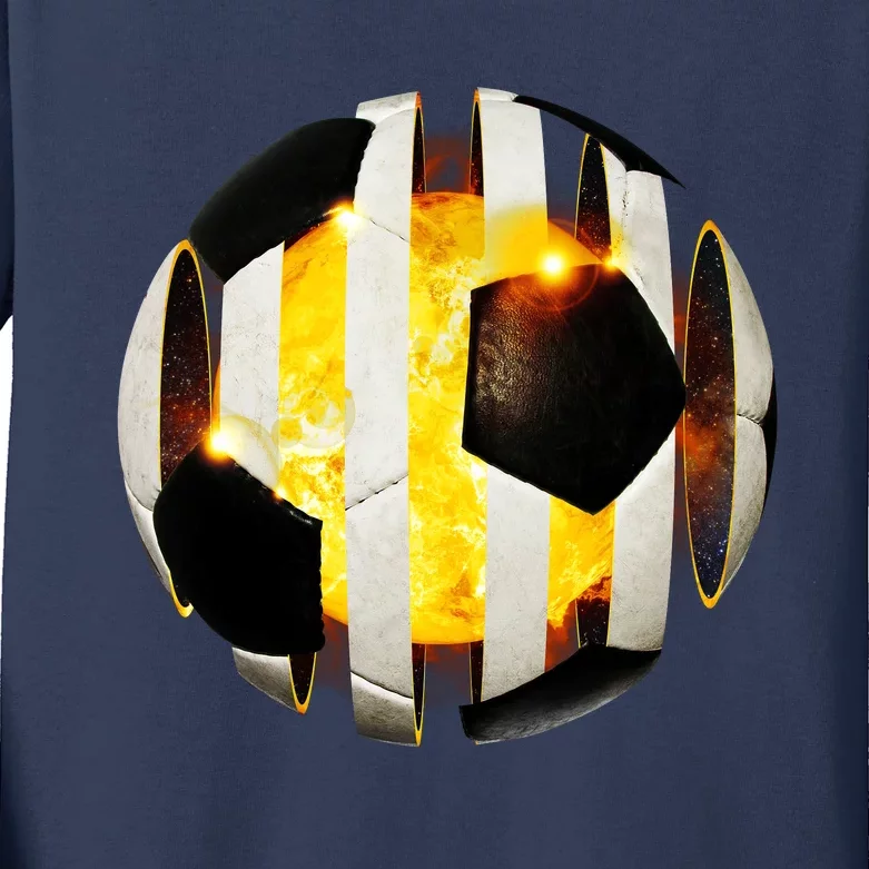 Ripped Soccer Futbol Fire Ball Kids Long Sleeve Shirt