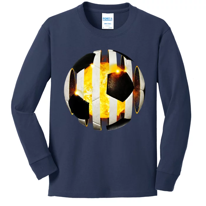 Ripped Soccer Futbol Fire Ball Kids Long Sleeve Shirt