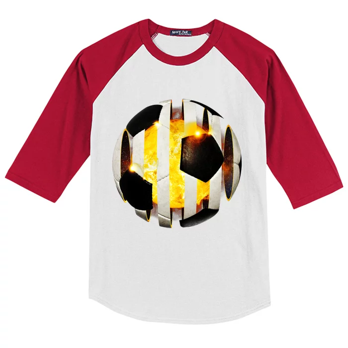 Ripped Soccer Futbol Fire Ball Kids Colorblock Raglan Jersey