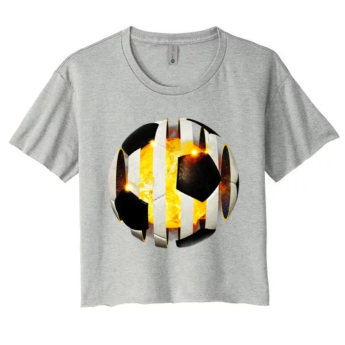 Ripped Soccer Futbol Fire Ball Women's Crop Top Tee