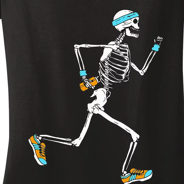 Running Skeleton Funny Women's V-Neck T-Shirt