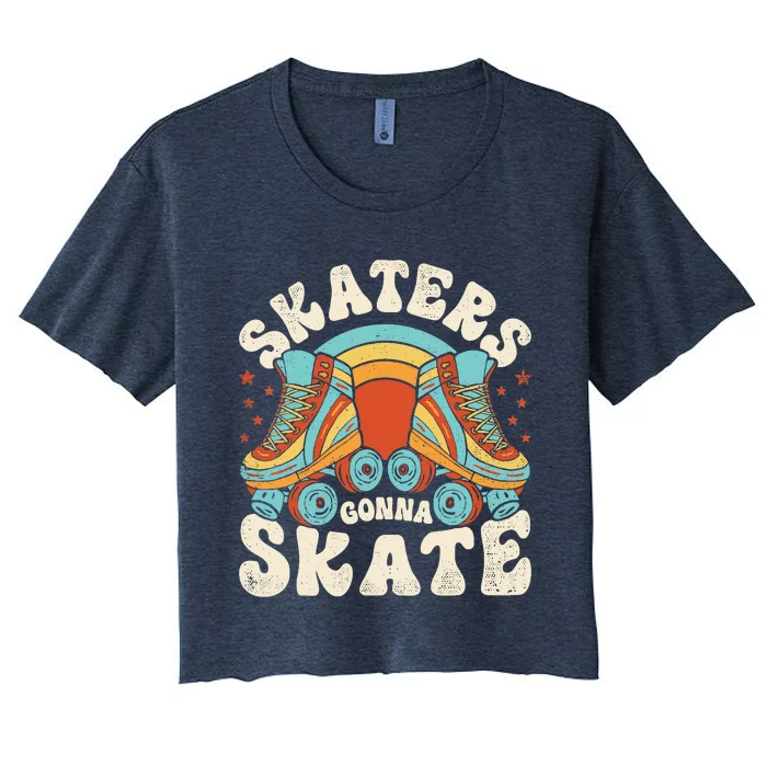 Roller Skating Funny Skaters Gonna Skate Retro 70s 80s Girl Women's Crop Top Tee