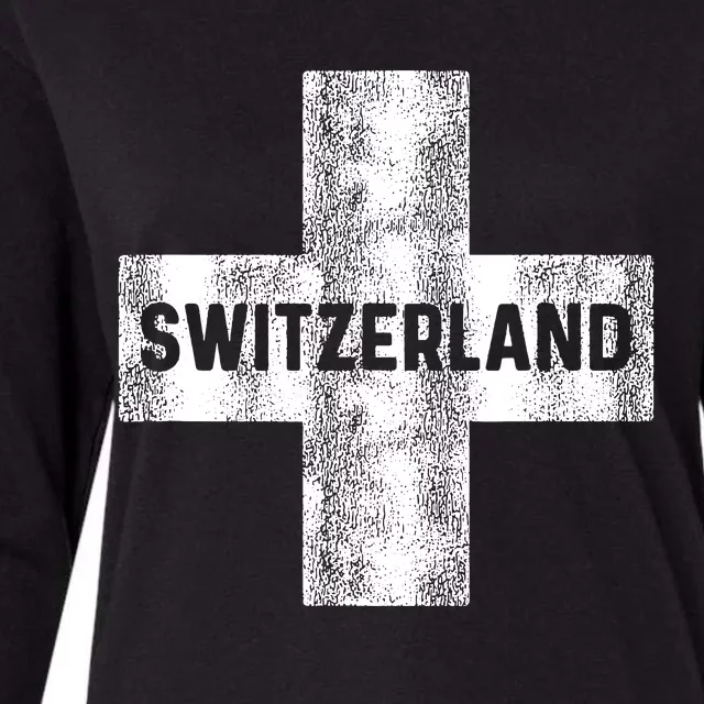 Retro Swiss Flag Of Switzerland Women Souvenir Gift Womens Cotton Relaxed Long Sleeve T-Shirt