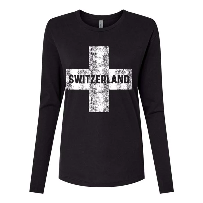 Retro Swiss Flag Of Switzerland Women Souvenir Gift Womens Cotton Relaxed Long Sleeve T-Shirt