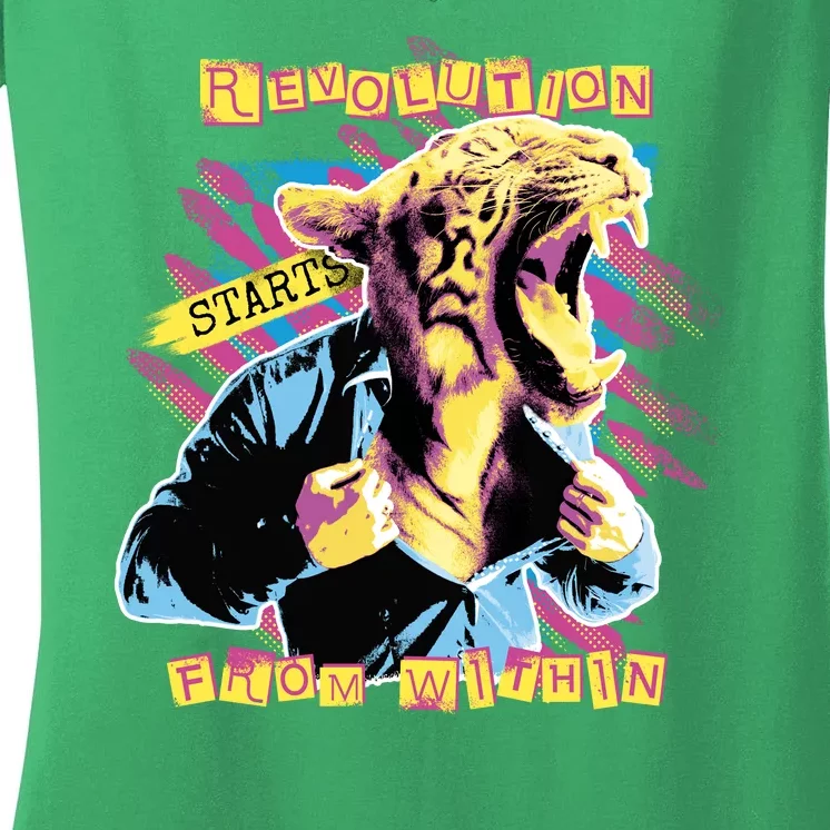 Revolution Starts From Within Lion Quote Women's V-Neck T-Shirt